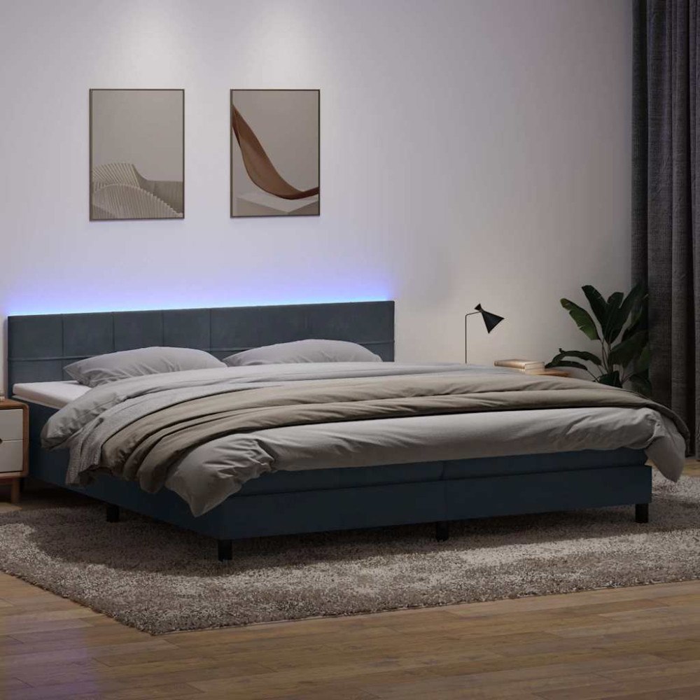 vidaXL Resårsäng med madrass och LED mörkgrå 180x220 cm sammet