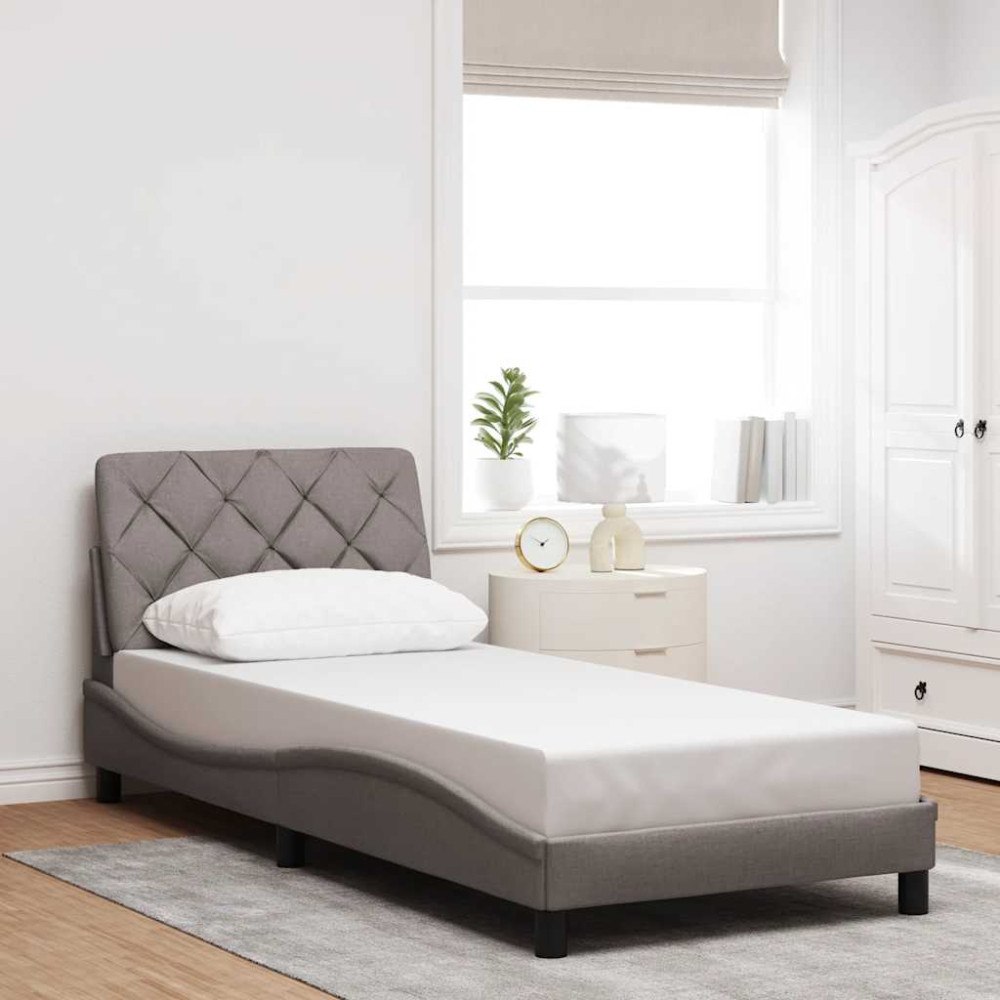 vidaXL Sängram utan madrass Taupe 90x200 cm tyg