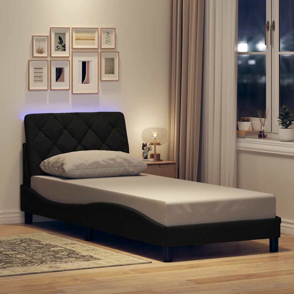 vidaXL Bed Frame with LED without Mattress Black 90x190 cm Fabric