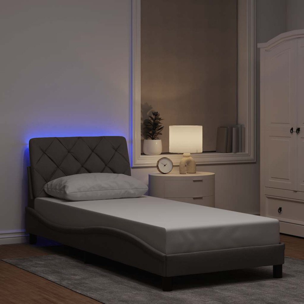 vidaXL Sängram med LED utan madrass Taupe 90x200 cm tyg