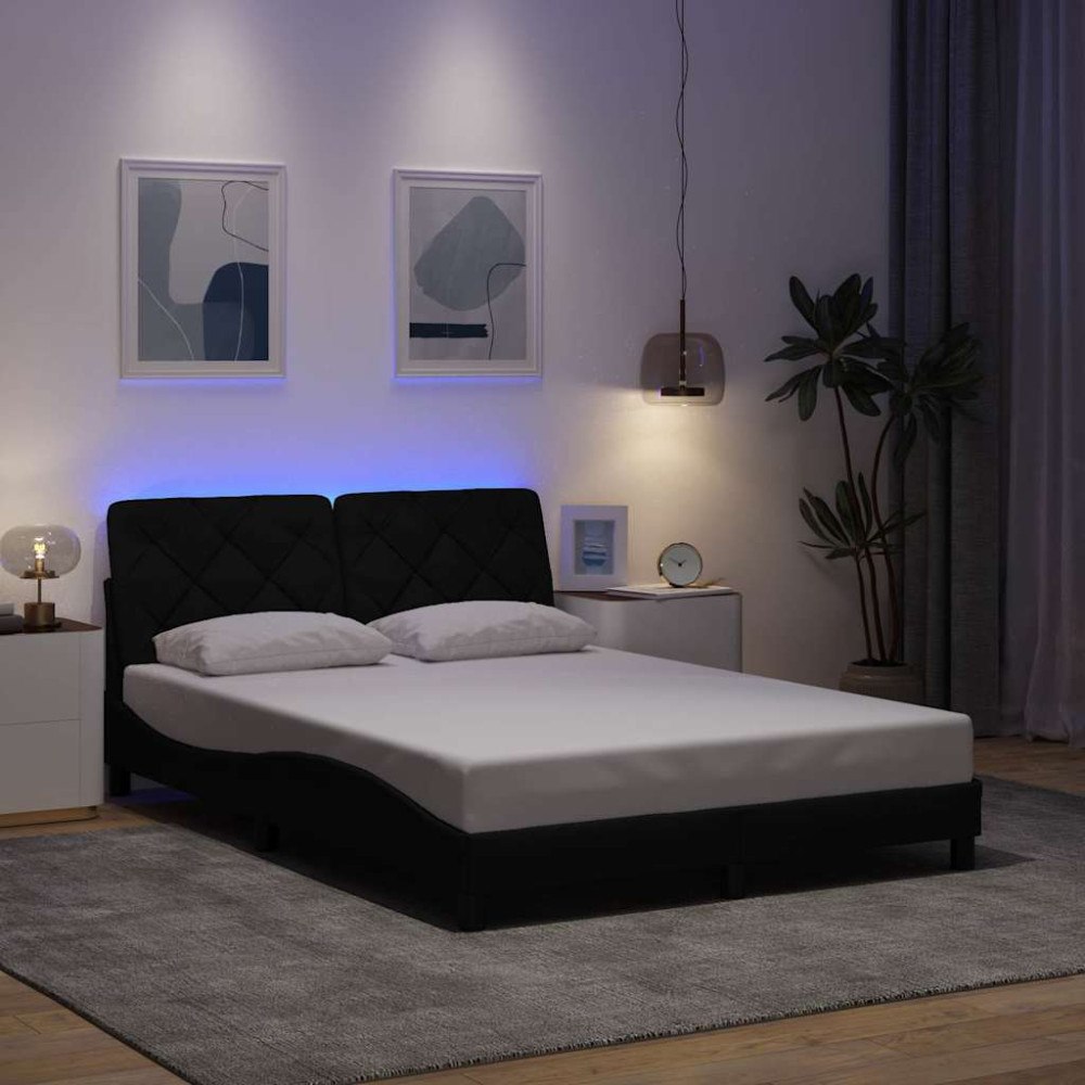 vidaXL Bed Frame with LED without Mattress Black 120x200 cm Fabric