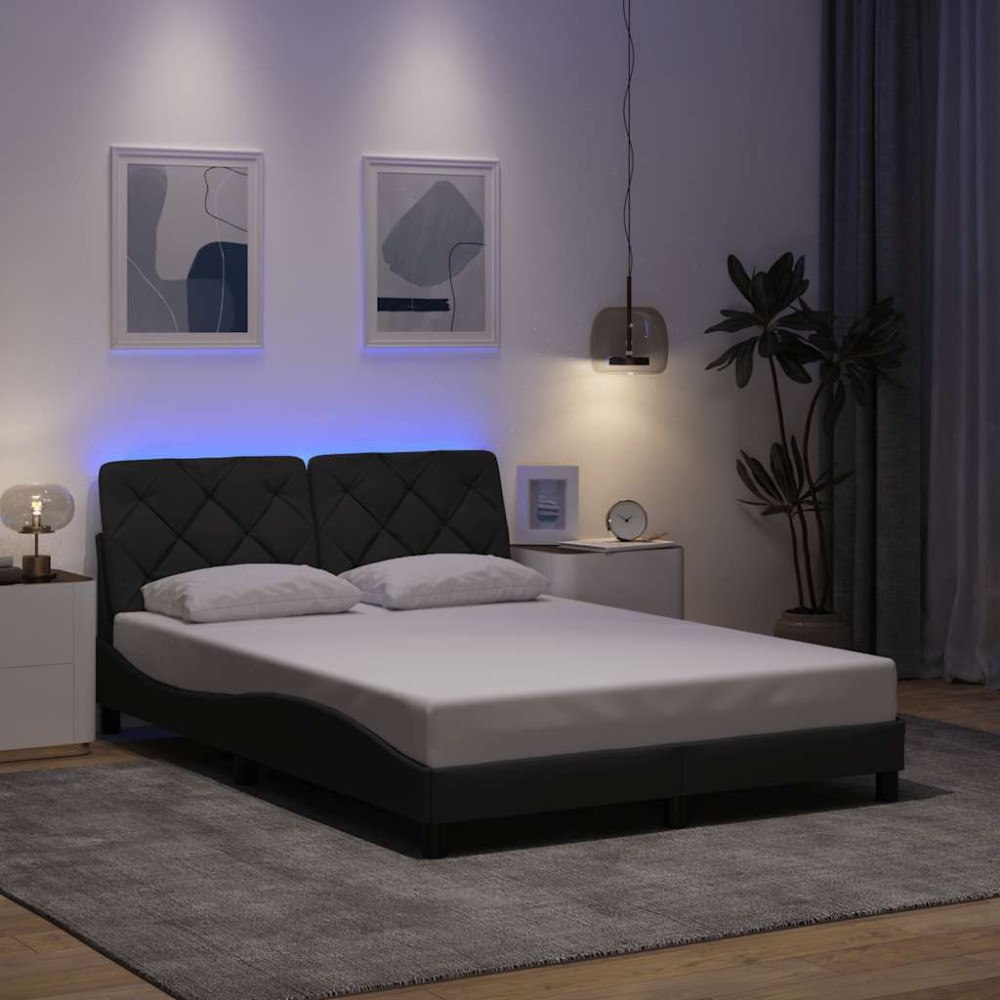 vidaXL Bed Frame with LED without Mattress Dark Grey 140x190 cm Fabric