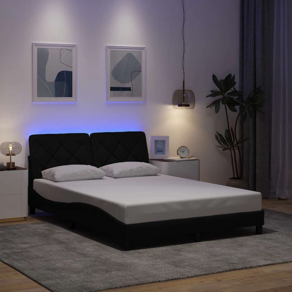 vidaXL Bed Frame with LED without Mattress Black 140x190 cm Fabric