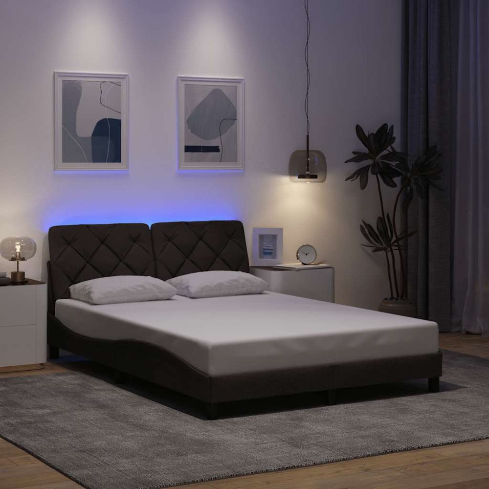 vidaXL Bed Frame with LED without Mattress Dark Brown 140x190 cm Fabric