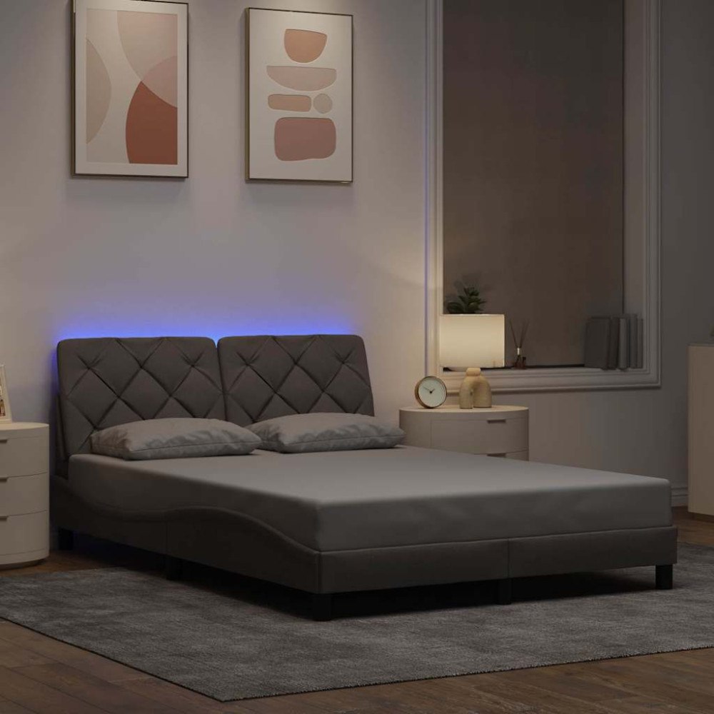 vidaXL Bed Frame with LED without Mattress Taupe 140x190 cm Fabric