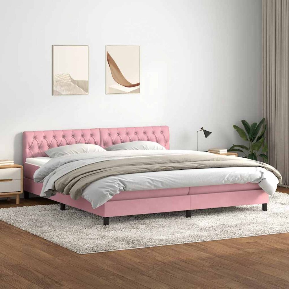 vidaXL Resårsäng med madrass rosa 180x220 cm sammet