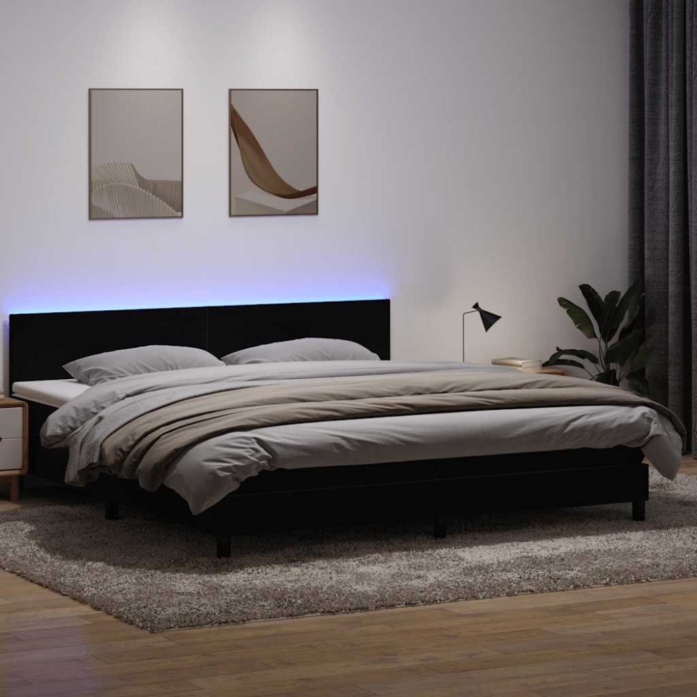 vidaXL Resårsäng med madrass och LED svart 180x210 cm sammet