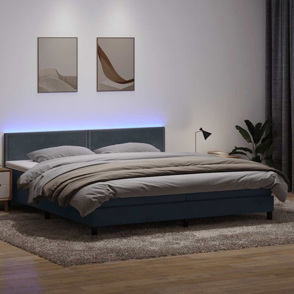 vidaXL Resårsäng med madrass och LED mörkgrå 180x210 cm sammet