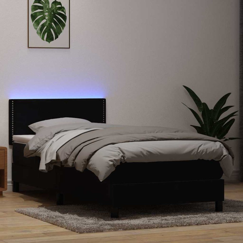 vidaXL Resårsäng med madrass och LED svart 80x220 cm sammet