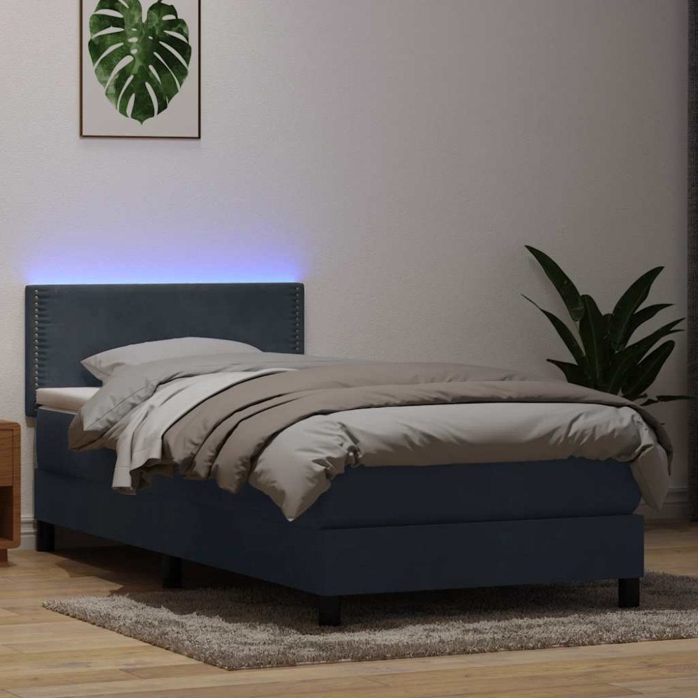 vidaXL Resårsäng med madrass och LED mörkgrå 90x220 cm sammet