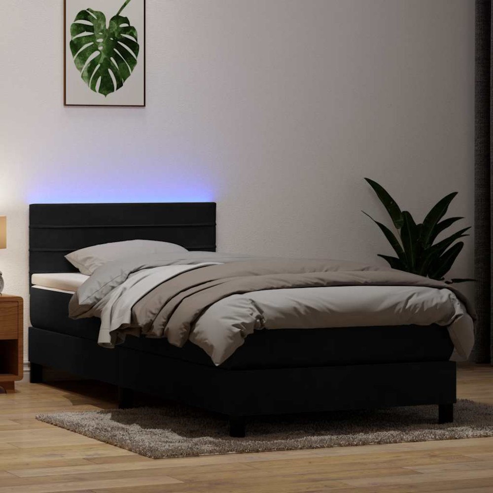 vidaXL Resårsäng med madrass och LED svart 80x210 cm sammet