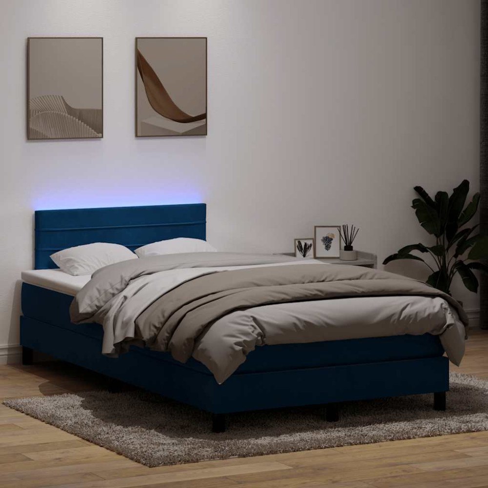 vidaXL Resårsäng med madrass och LED mörkblå 120x210 cm sammet