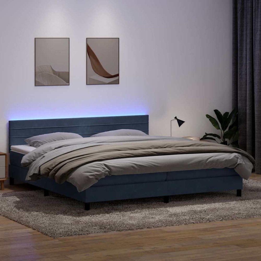 vidaXL Resårsäng med madrass och LED mörkgrå 180x210 cm sammet
