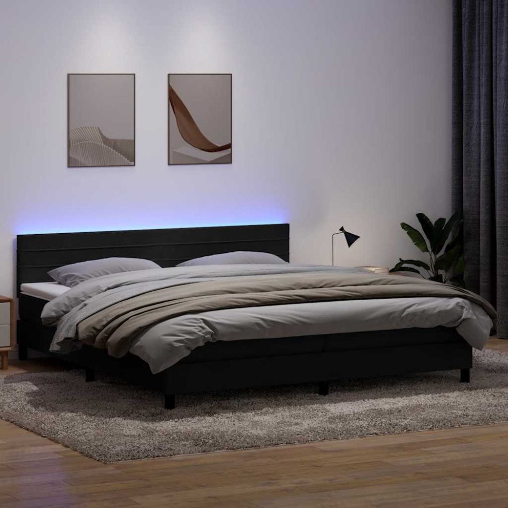 vidaXL Resårsäng med madrass och LED svart 180x210 cm sammet