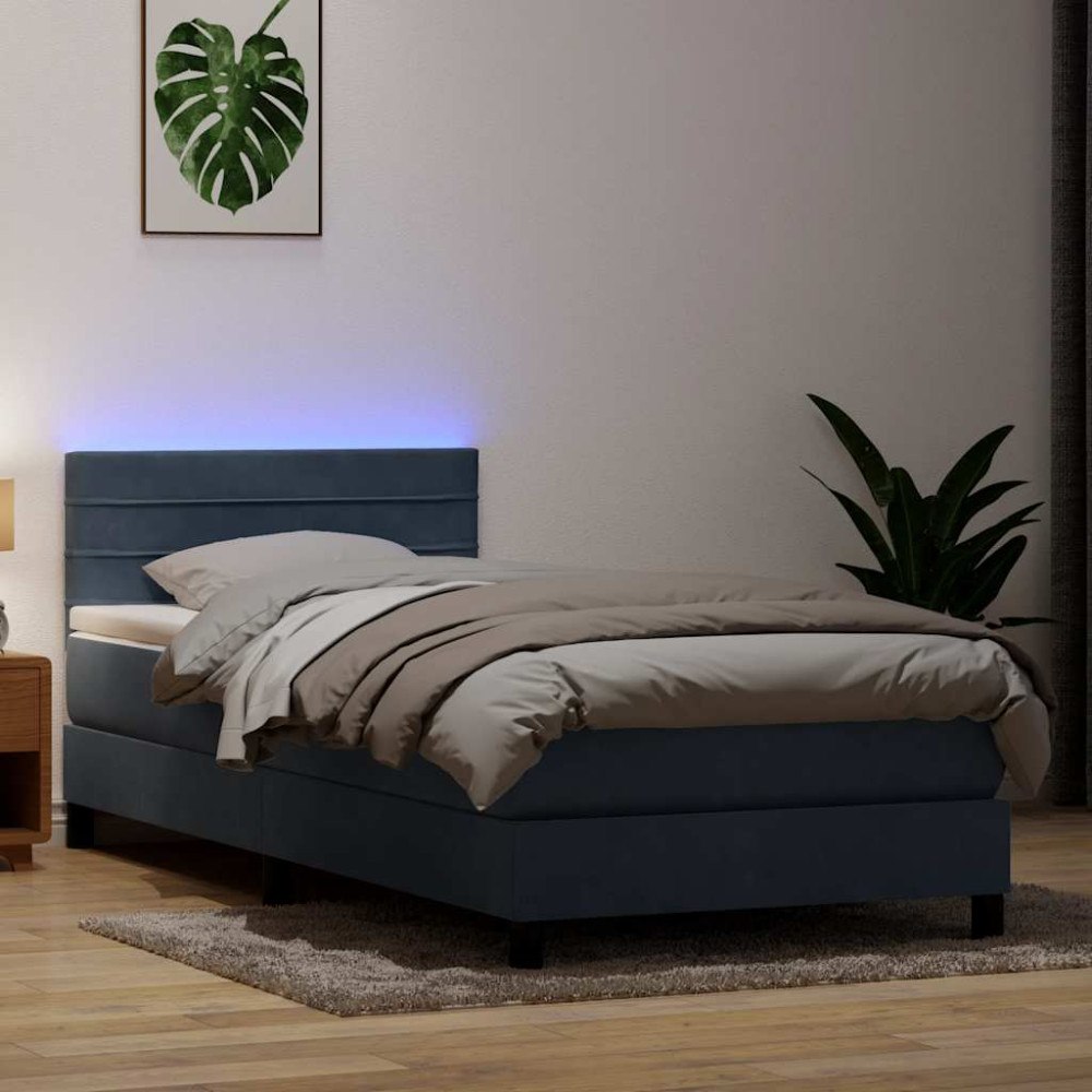 vidaXL Resårsäng med madrass och LED mörkgrå 90x220 cm sammet