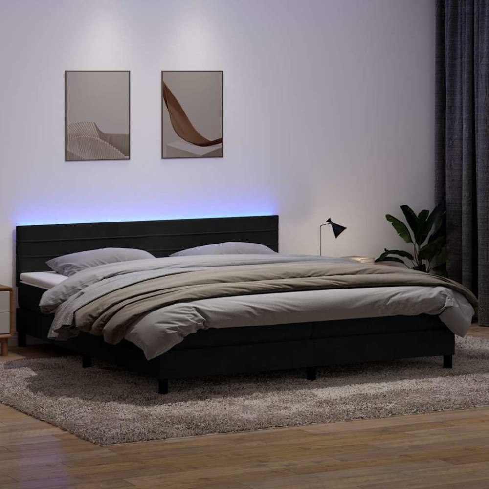 vidaXL Resårsäng med madrass och LED svart 180x220 cm sammet