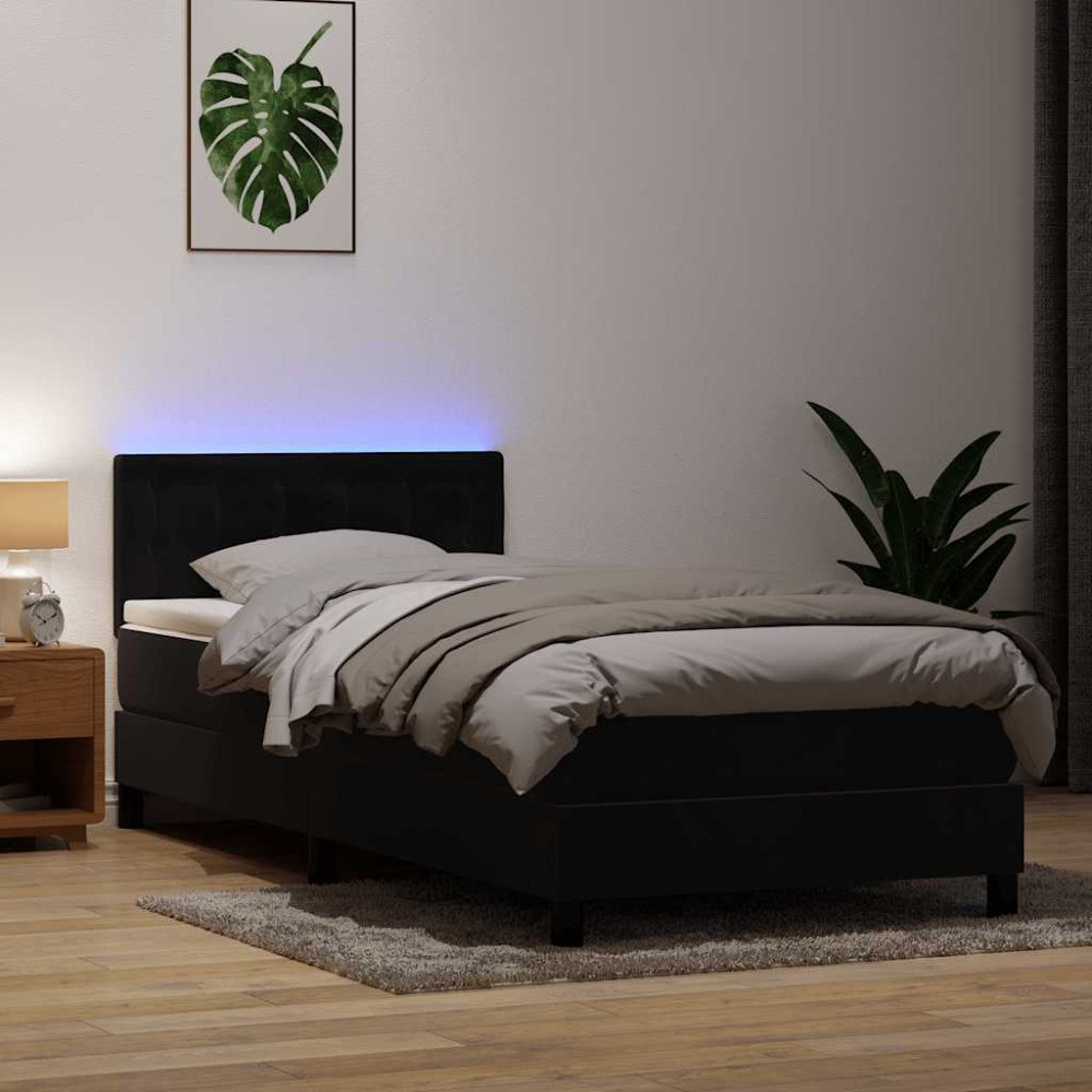 vidaXL Resårsäng med madrass och LED svart 80x210 cm sammet