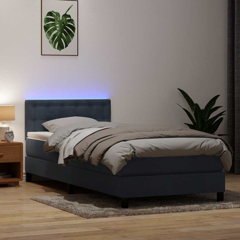 vidaXL Resårsäng med madrass och LED mörkgrå 100x210 cm sammet