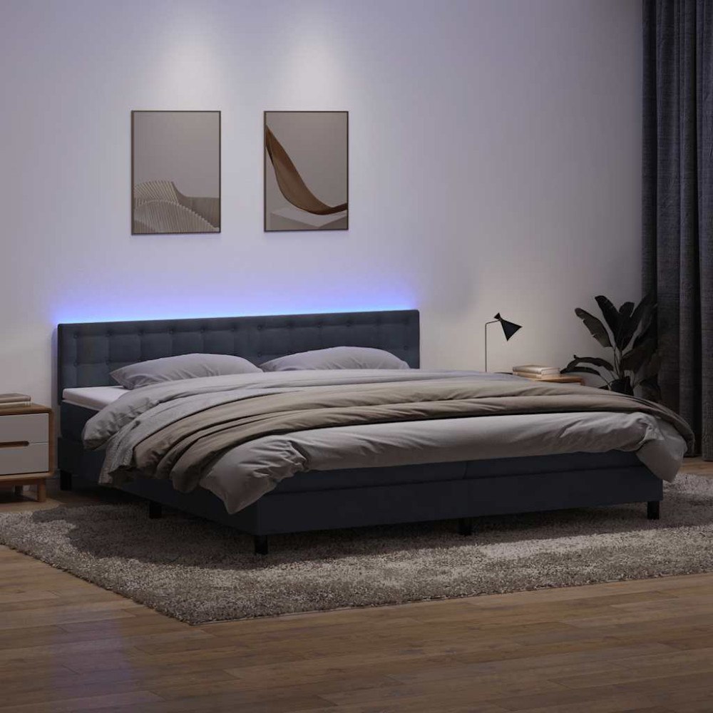 vidaXL Resårsäng med madrass och LED mörkgrå 180x210 cm sammet
