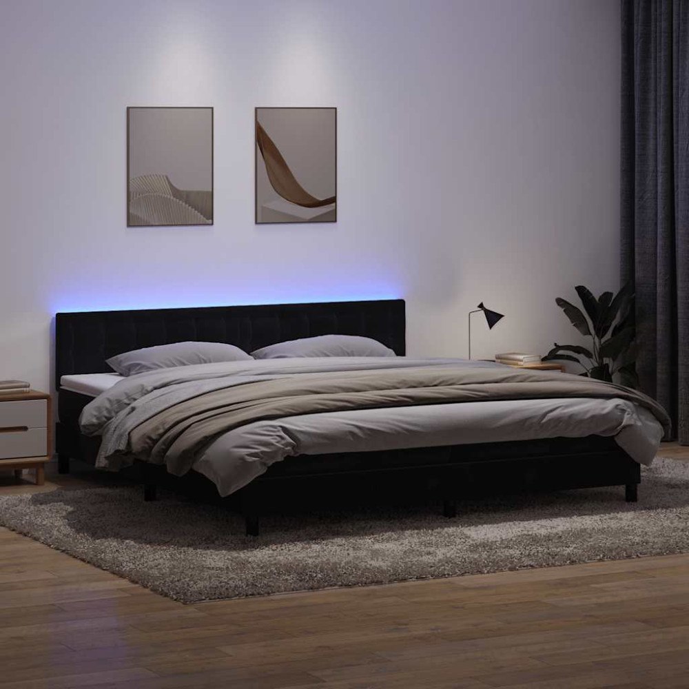 vidaXL Resårsäng med madrass och LED svart 180x210 cm sammet