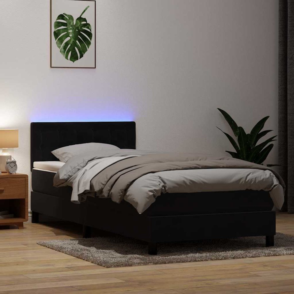 vidaXL Resårsäng med madrass och LED svart 80x220 cm sammet