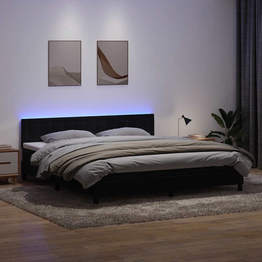 vidaXL Resårsäng med madrass och LED svart 180x220 cm sammet