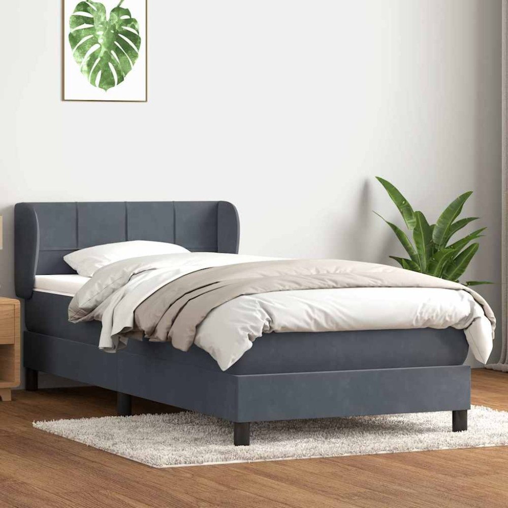 vidaXL Ramsäng med madrass mörkgrå 90x210 cm sammet