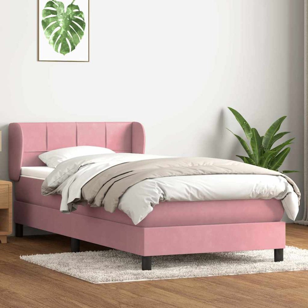 vidaXL Resårsäng med madrass rosa 90x220 cm sammet