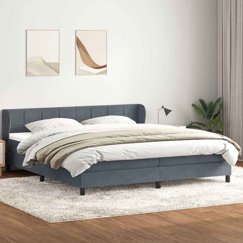 vidaXL Resårsäng med resårmadrasser mörkgrå 180x220 cm sammet