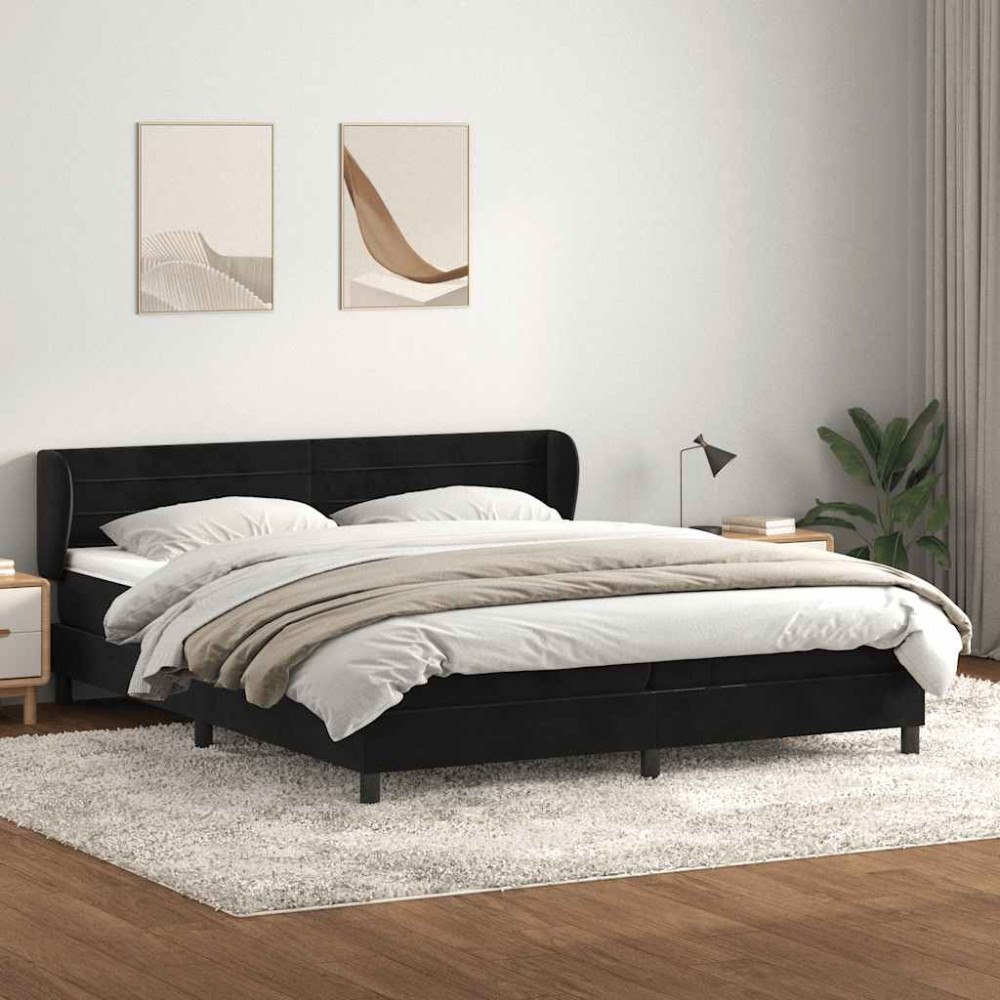 vidaXL Resårsäng med resårmadrasser svart 180x210 cm sammet