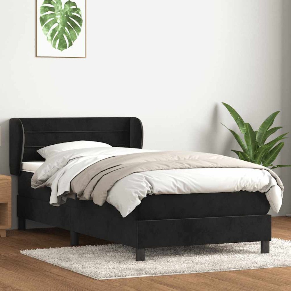 vidaXL Ramsäng med madrass svart 80x220 cm sammet