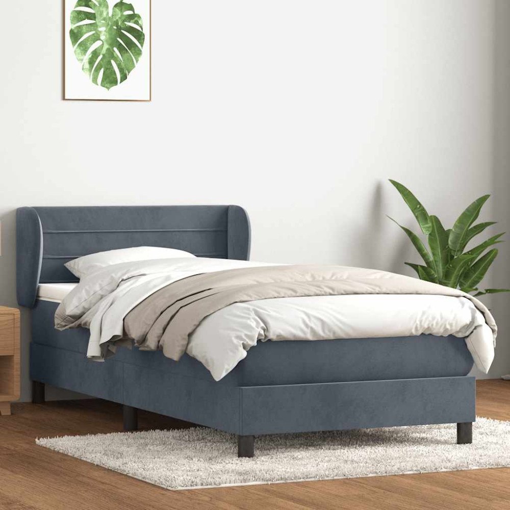 vidaXL Resårsäng med madrass mörkgrå 90x220 cm sammet