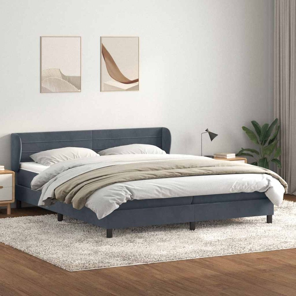 vidaXL Resårsäng med resårmadrasser mörkgrå 180x220 cm sammet