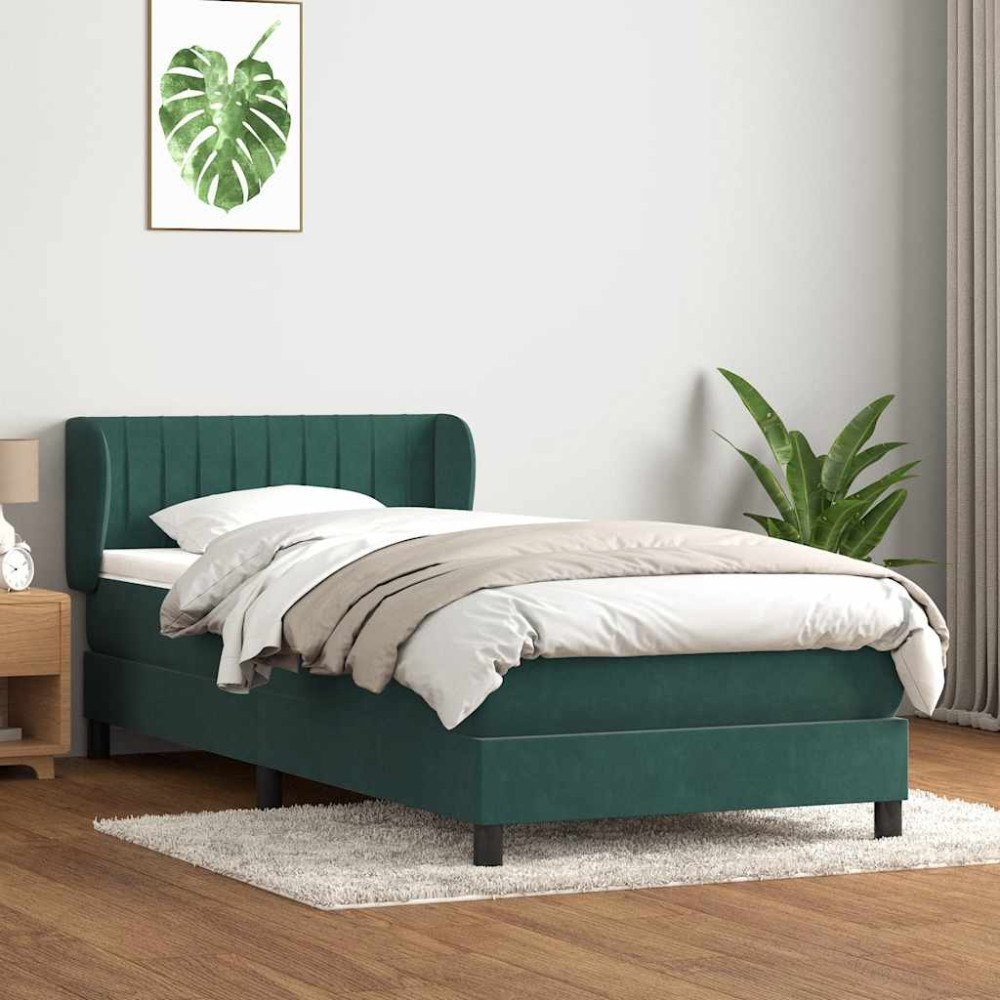 vidaXL Ramsäng med madrass mörkgrön 90x220 cm sammet
