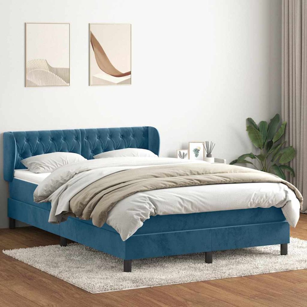 vidaXL Ramsäng med madrass mörkblå 140x210 cm sammet