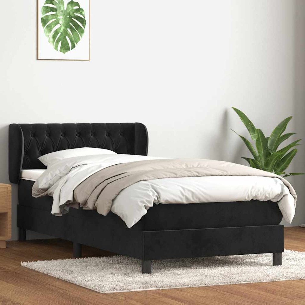 vidaXL Ramsäng med madrass svart 80x220 cm sammet