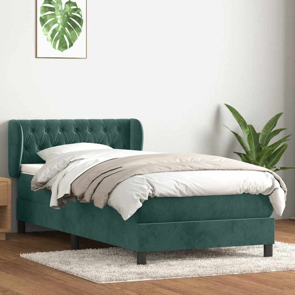 vidaXL Ramsäng med madrass mörkgrön 80x220 cm sammet
