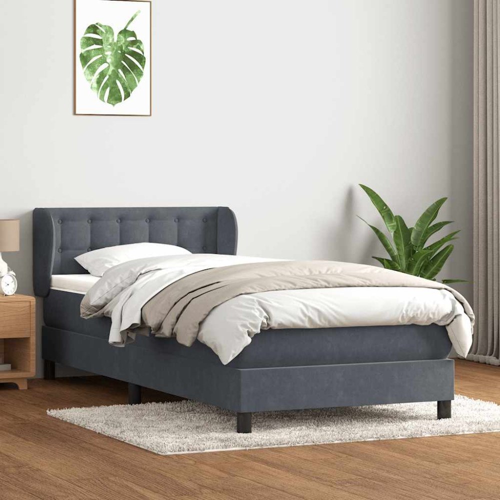 vidaXL Ramsäng med madrass mörkgrå 80x210 cm sammet