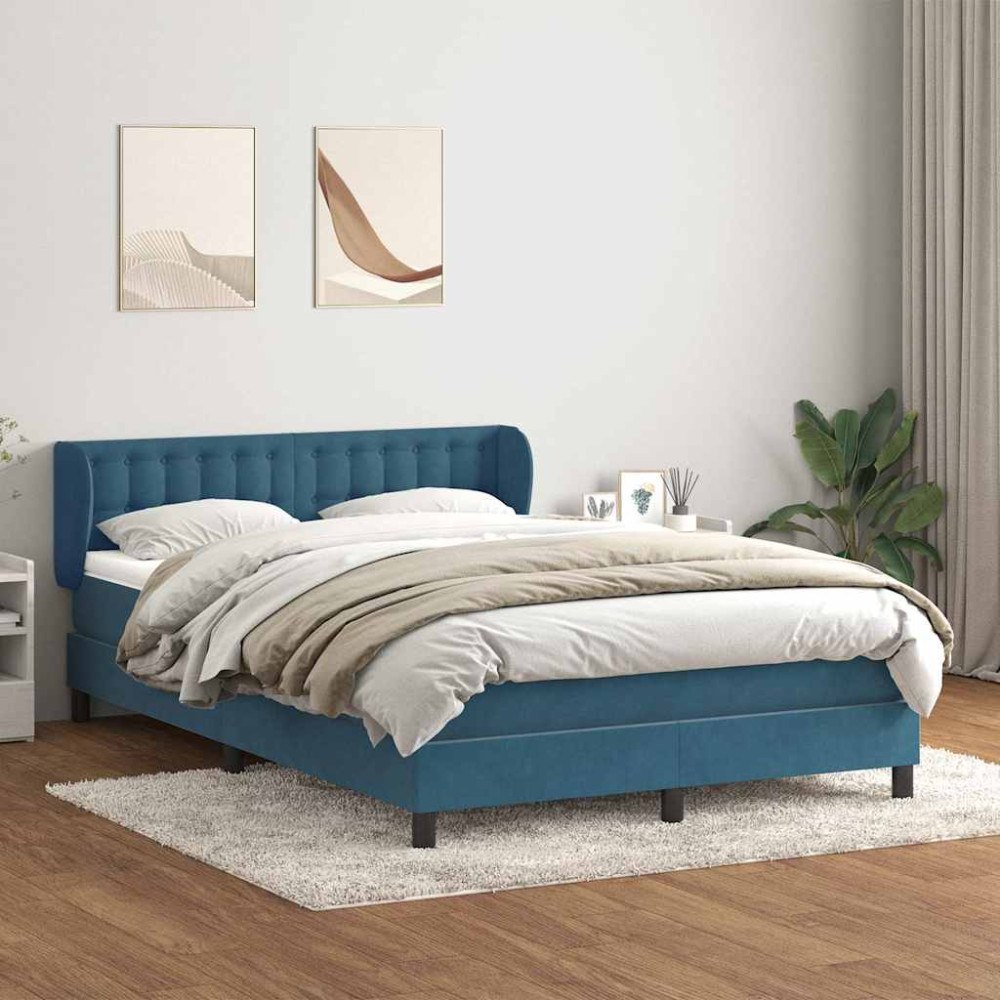 vidaXL Ramsäng med madrass mörkblå 140x210 cm sammet