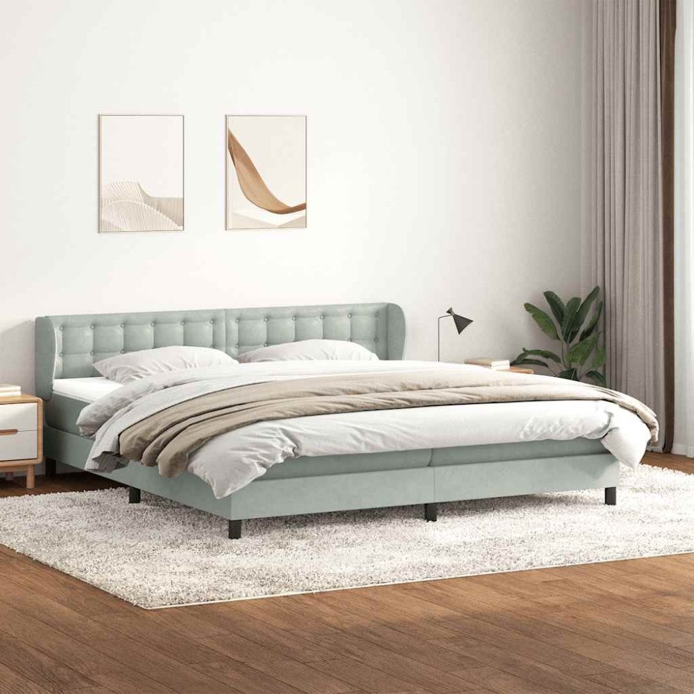 vidaXL Resårsäng med resårmadrasser ljusgrå 180x210 cm sammet