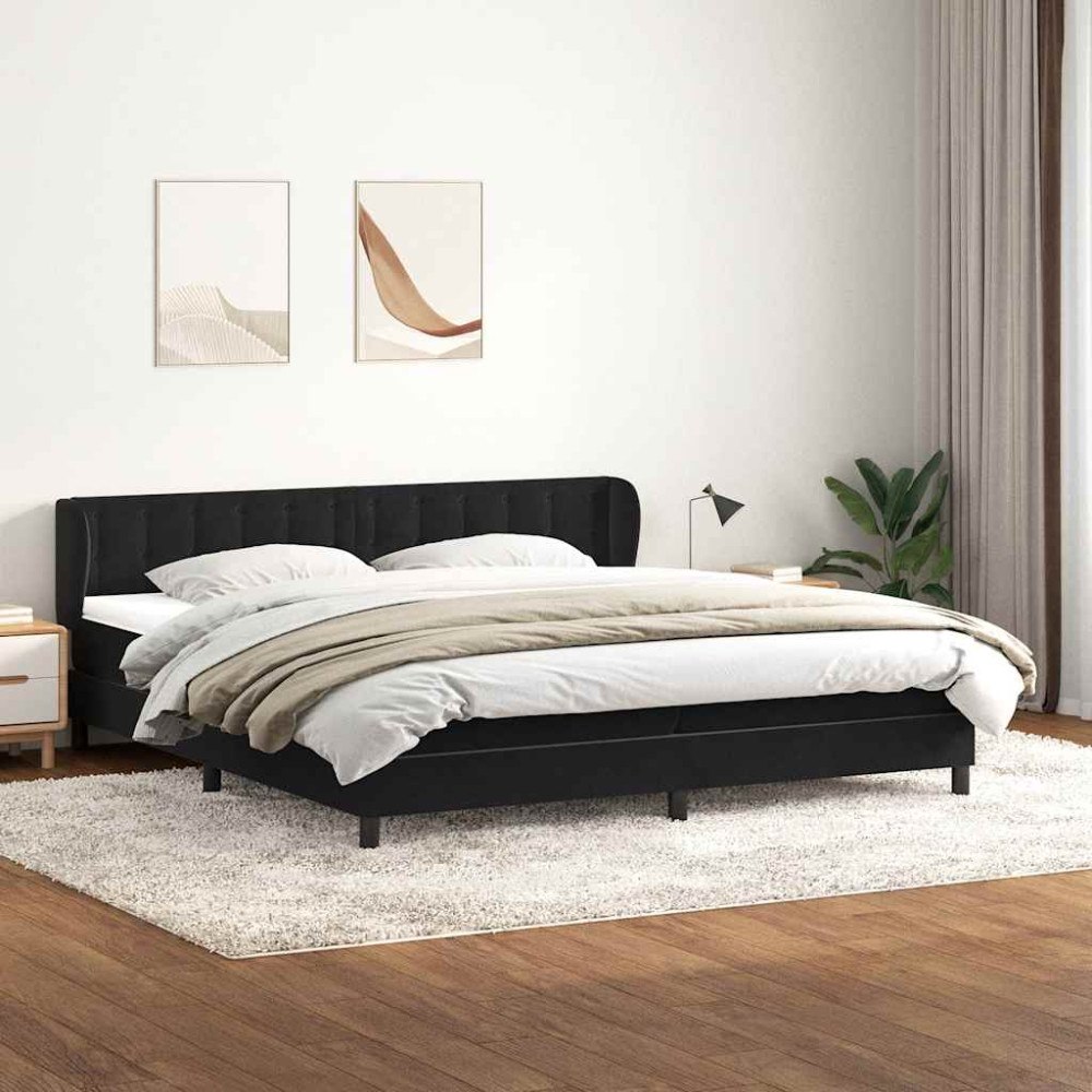 vidaXL Resårsäng med resårmadrasser svart 180x210 cm sammet