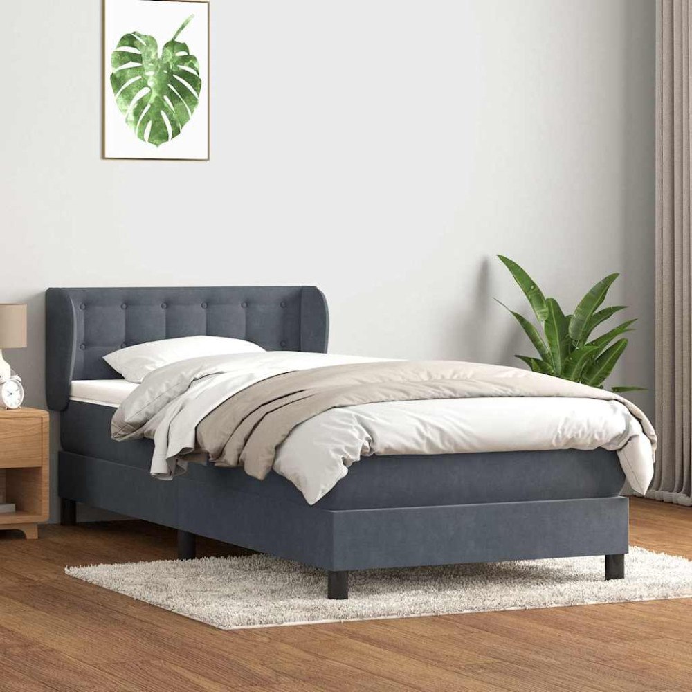 vidaXL Resårsäng med madrass mörkgrå 90x220 cm sammet