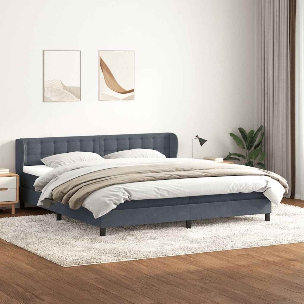 vidaXL Resårsäng med resårmadrasser mörkgrå 180x220 cm sammet