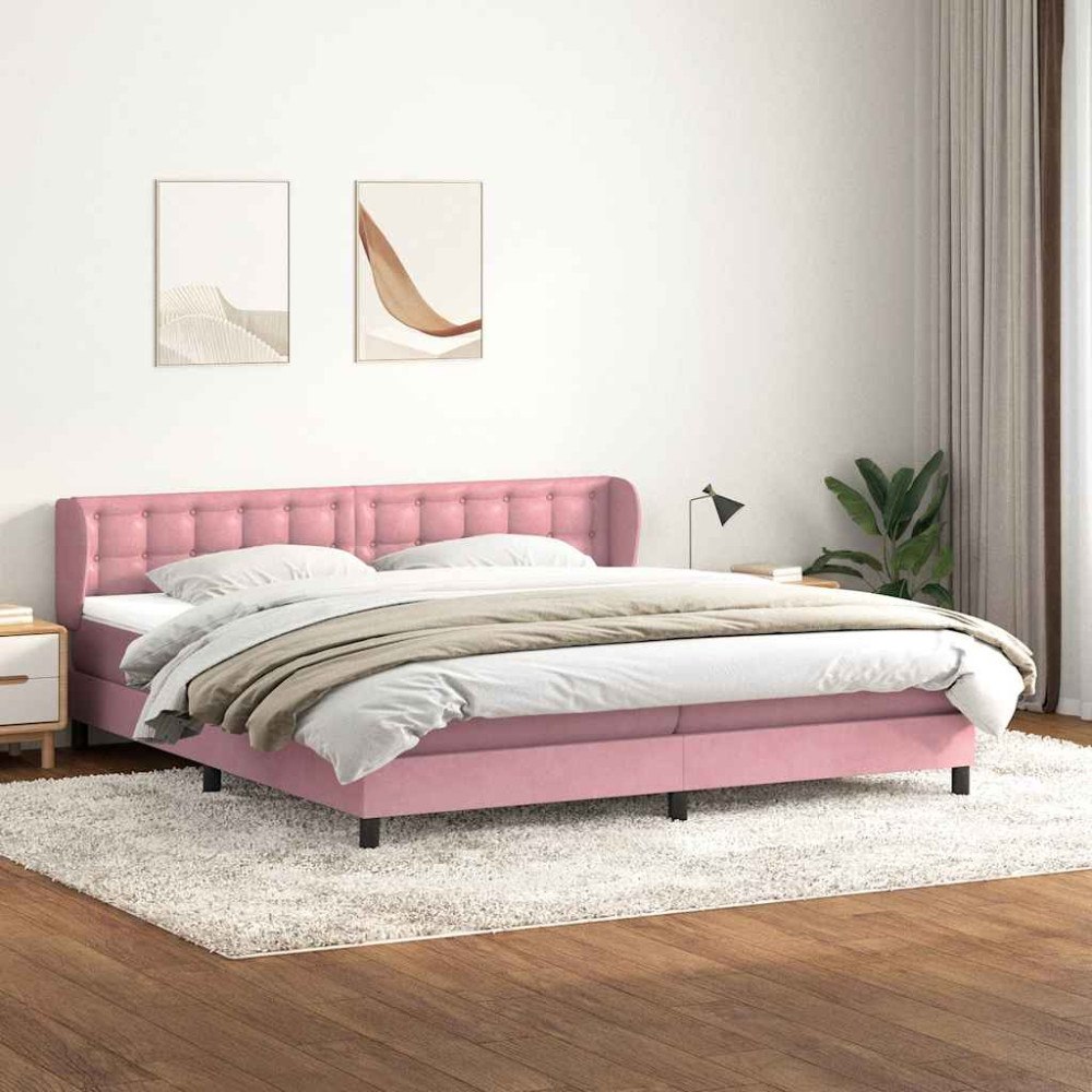 vidaXL Resårsäng med resårmadrasser rosa 180x220 cm sammet