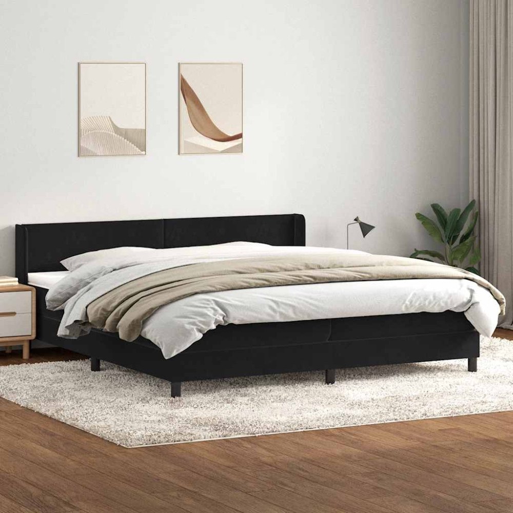 vidaXL Resårsäng med madrass svart 180x220 cm sammet