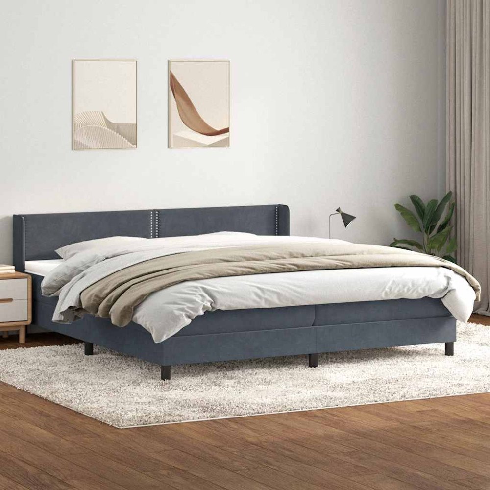 vidaXL Resårsäng med madrass mörkgrå 180x220 cm sammet