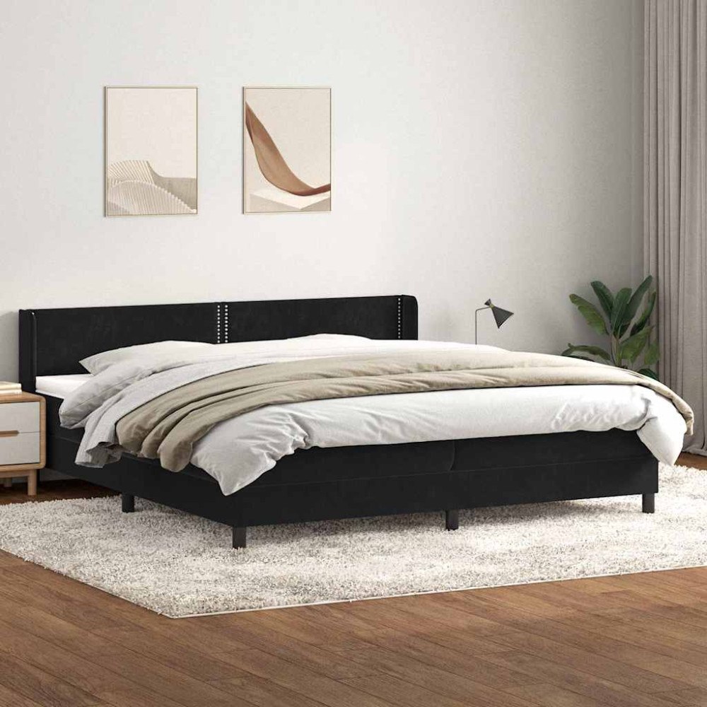 vidaXL Resårsäng med madrass svart 180x220 cm sammet