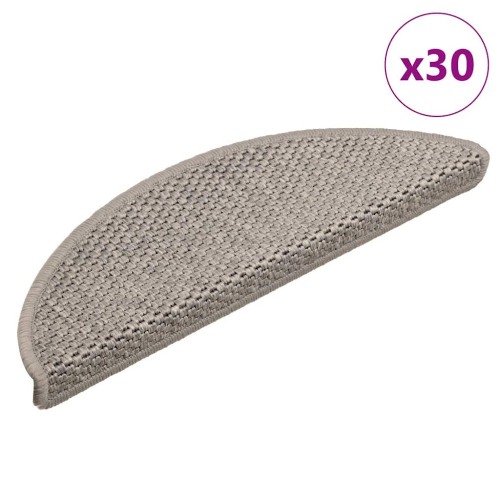 vidaXL Trappmattor självhäftande sisal-look 30 st 56x17x3 cm silver