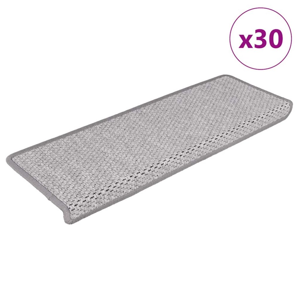 vidaXL Trappmattor självhäftande sisal-look 30 st 65x21x4 cm platina