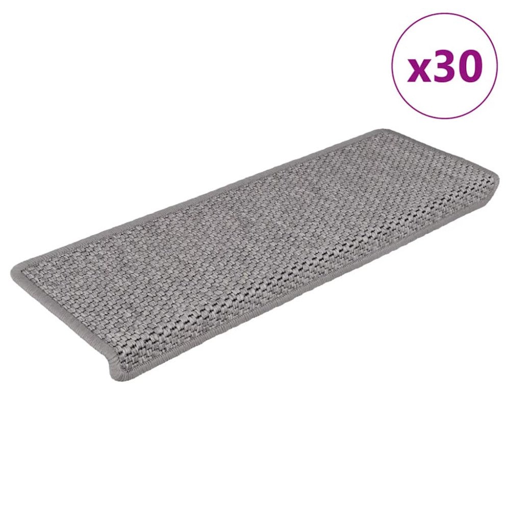 vidaXL Trappmattor självhäftande sisal-look 30 st 65x21x4 cm silver